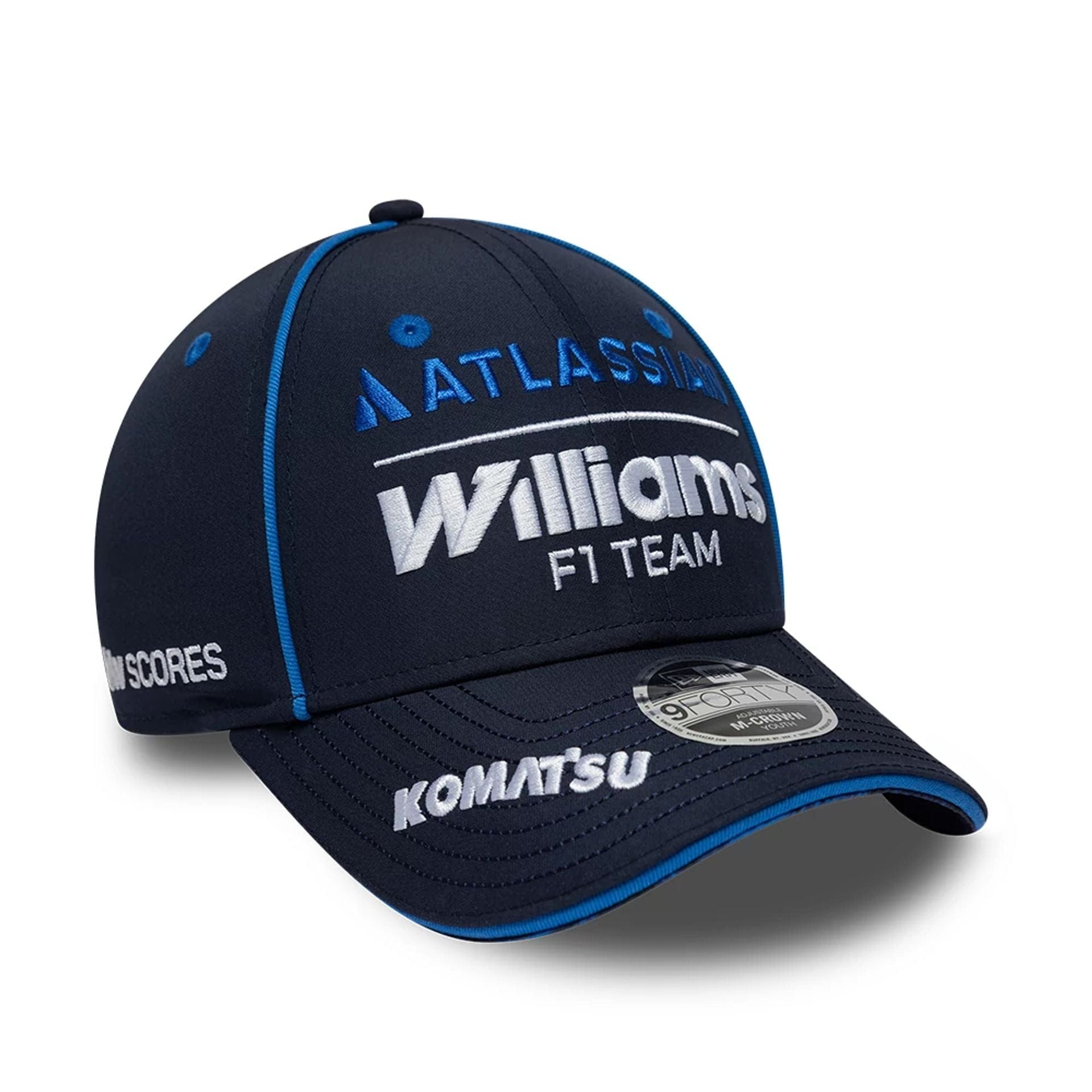Pictured is this Youth Atlassian Williams F1 Team Team 9FORTY M-Crown Adjustable cap in navy. 1