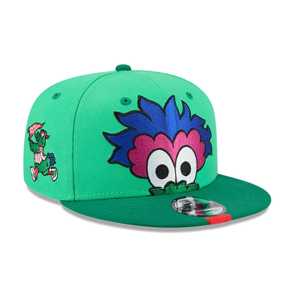 Pictured is this MLB All Star Game Philadelphia Phillies 9FIFTY Snapback cap in bright green. 1