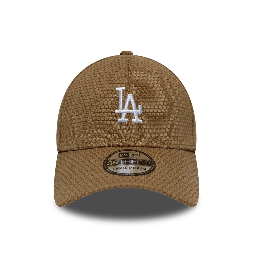 Pictured is this MLB Tech LA Dodgers 39THIRTY Stretch Fit cap in Beige. 2