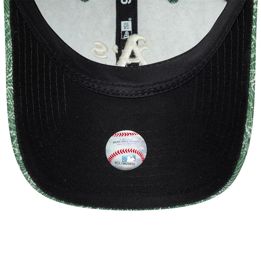 Pictured is this MLB Washed Paisley Athletics 9TWENTY cap in dark green. 2