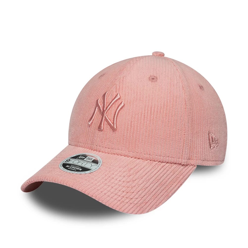 Pictured is this Womens MLB Pastel Cord New York Yankees 9FORTY M-Crown cap in Pink. 1