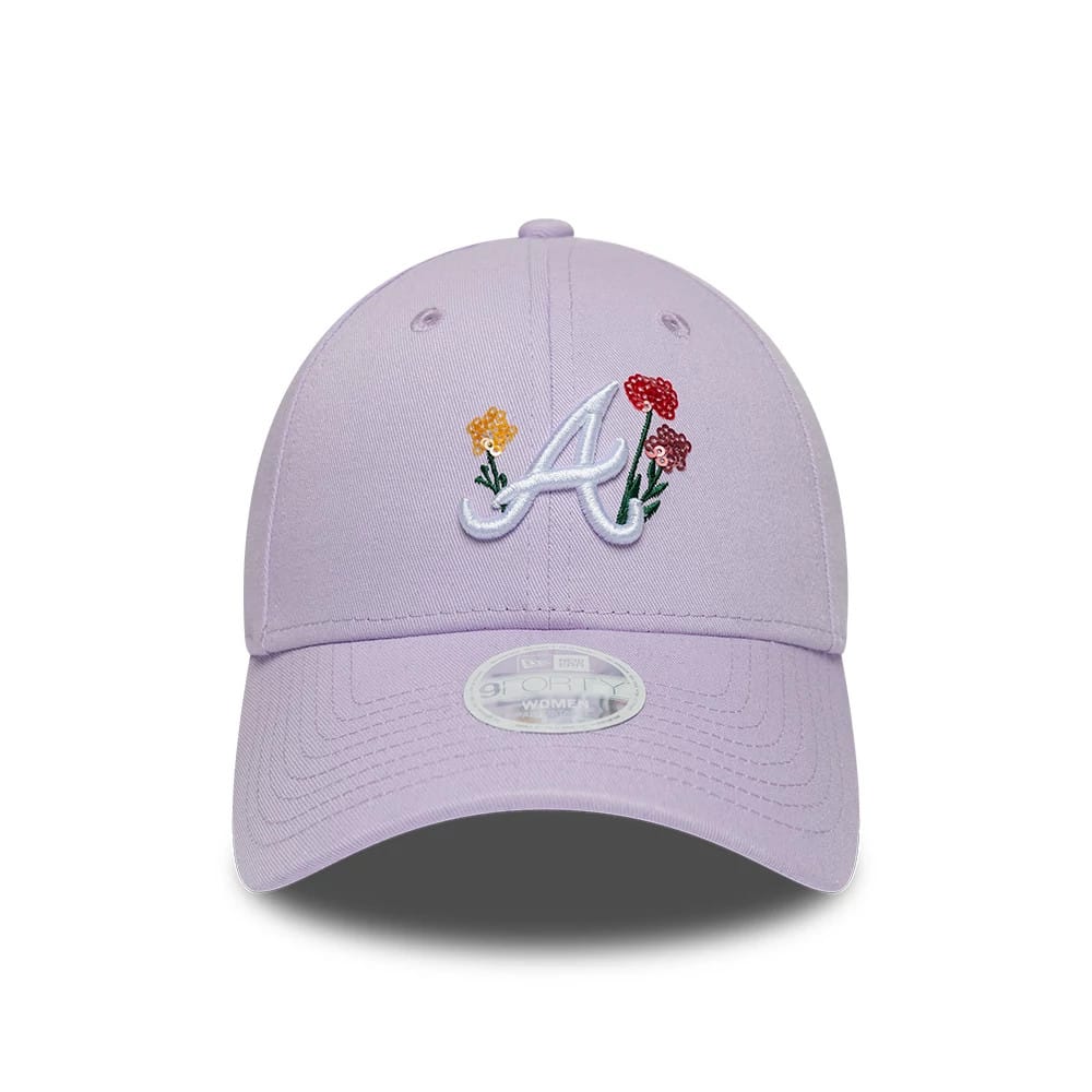 Pictured is this Womens MLB Floral Icon Atlanta Braves 9FORTY cap in pastel purple. 2