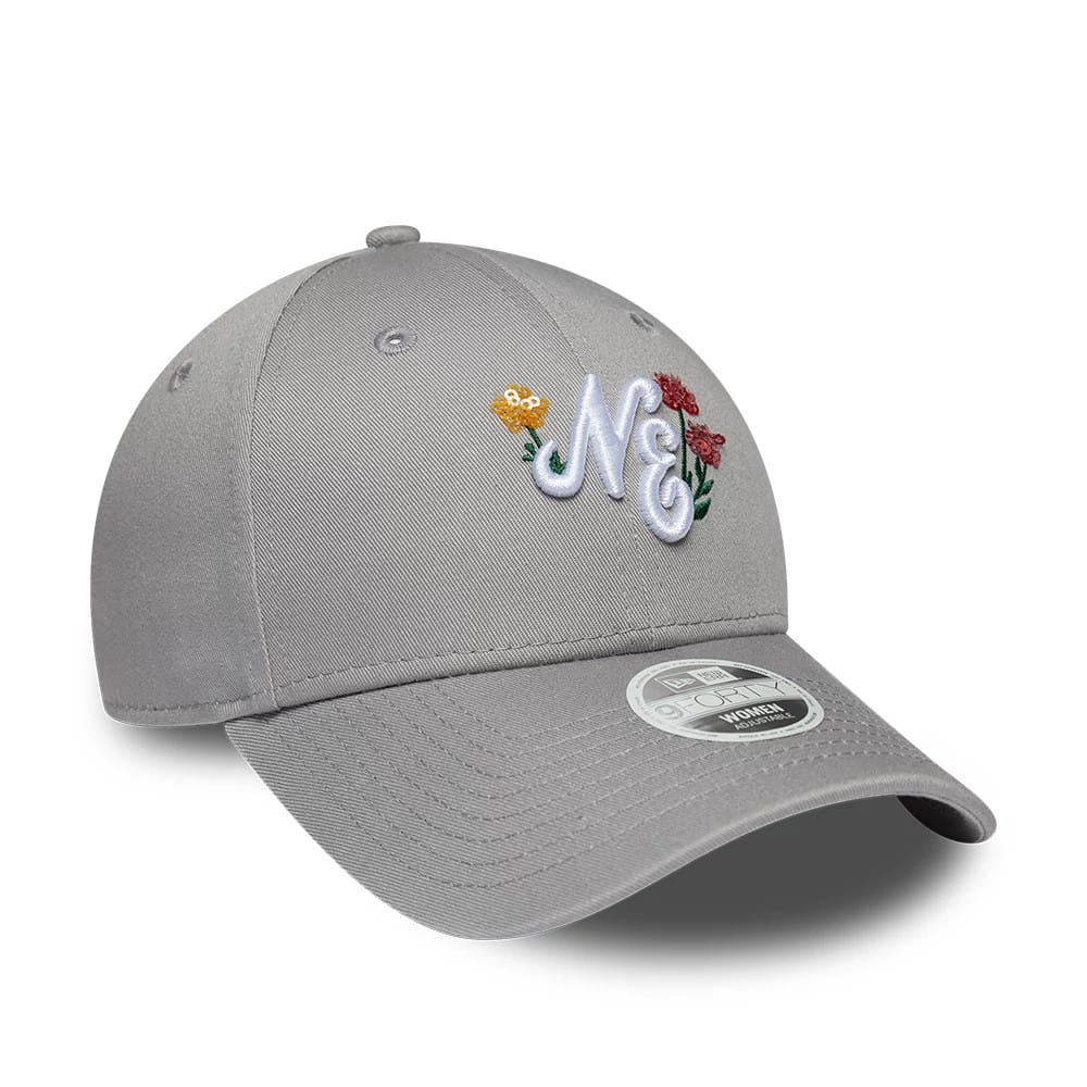 Pictured is this Womens New Era Floral Icon 9FORTY cap in grey. 3