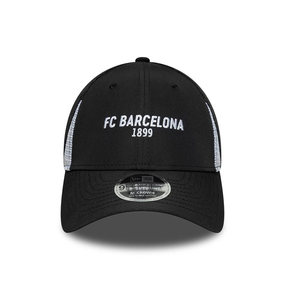 Pictured is this FC Barcelona Featherweight Poly 9FORTY M-Crown cap in black. 2
