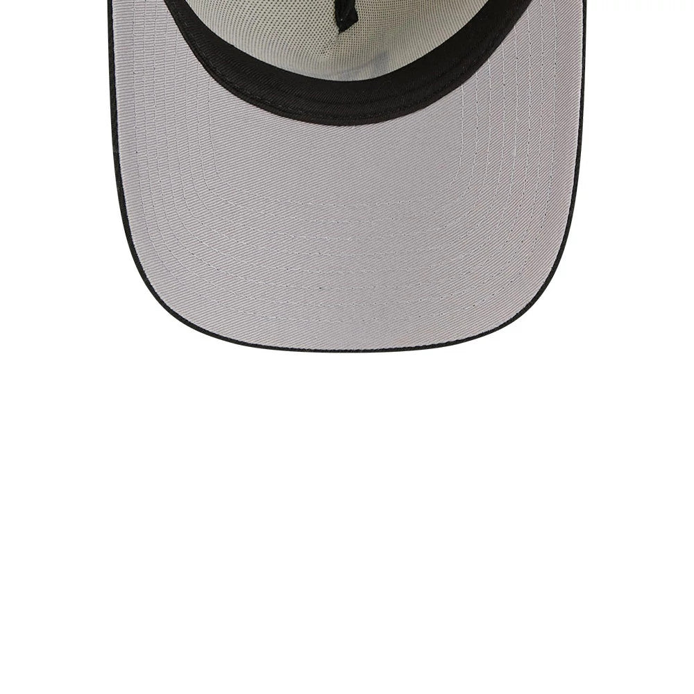 New Era Flag Cream New Era 59FORTY A-Frame Fitted Cap, inside view showing the black sweatband lining the edge, cream-coloured undervisor with detailed stitching, and internal crown taping crossing the structured panels.