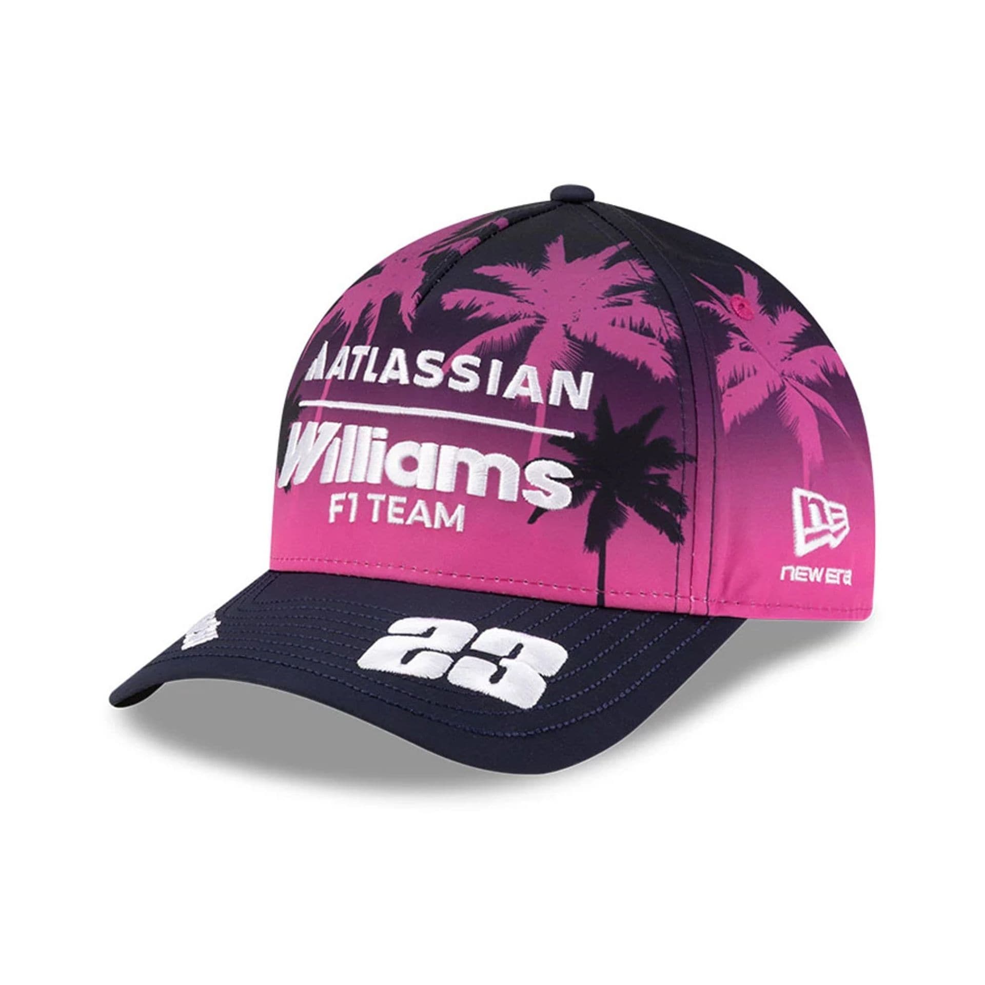 Pictured is this Alex Albon Miami Atlassian Williams F1 Team 9FORTY M-Crown A-Frame cap in navy. 1