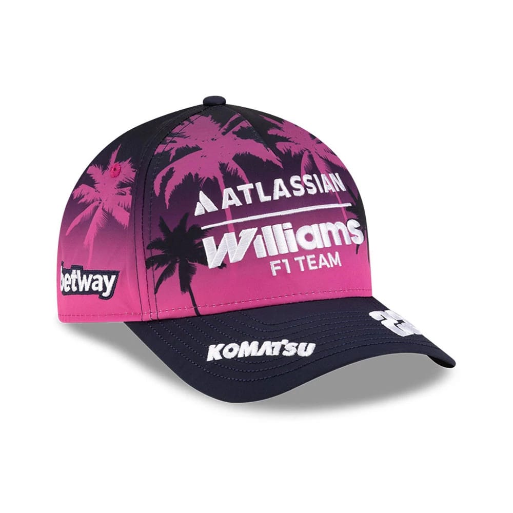 Pictured is this Alex Albon Miami Atlassian Williams F1 Team 9FORTY M-Crown A-Frame cap in navy. 1