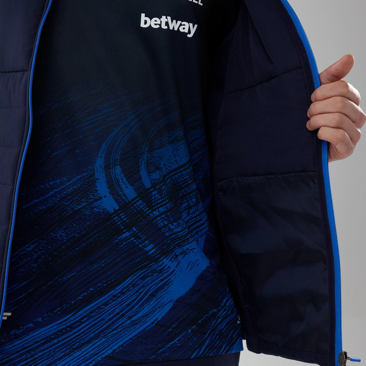 The model is wearing this Atlassian Williams F1 Team Hybrid Jacket in navy. 7