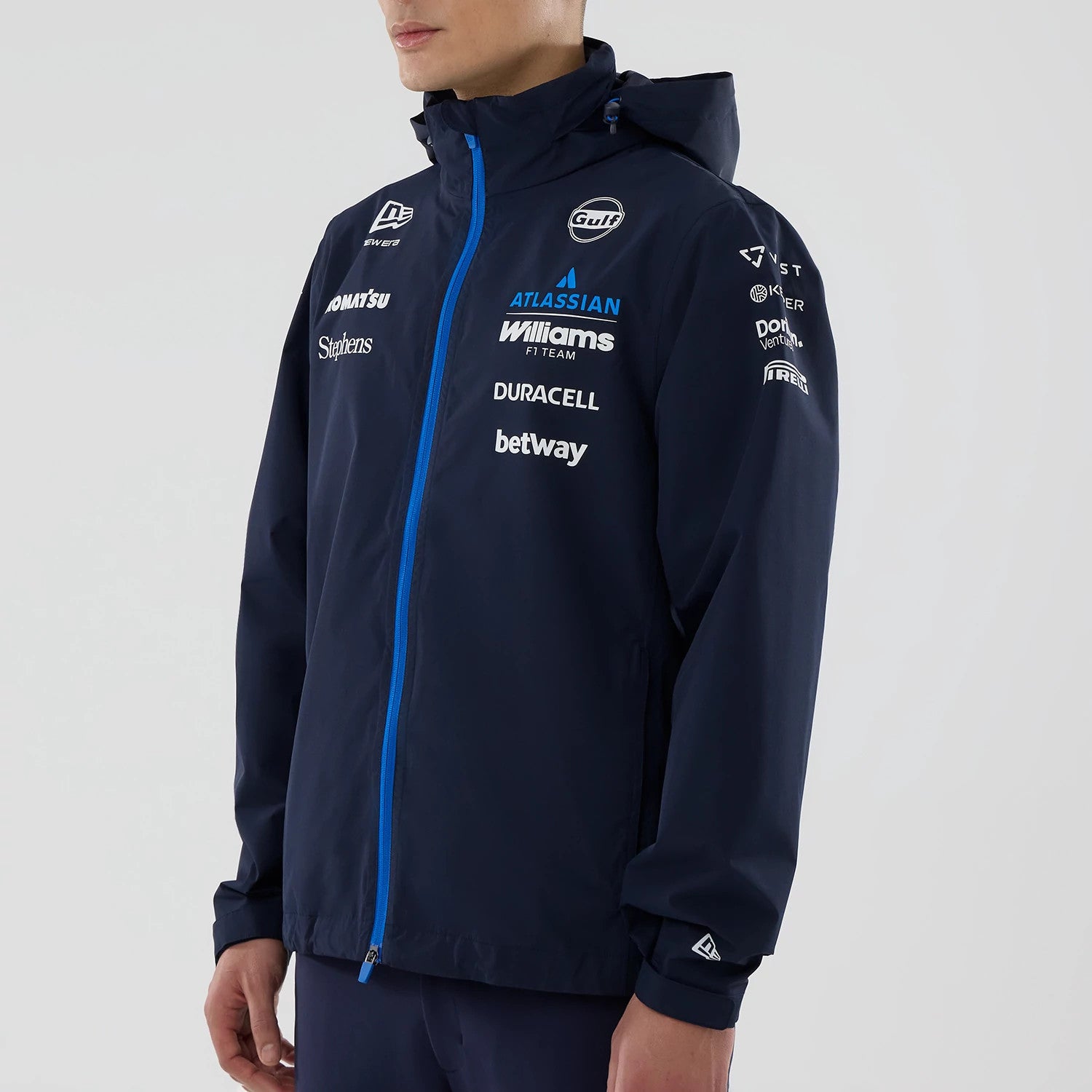 The model is wearing this Atlassian Williams F1 Team Rain Jacket in navy. 3