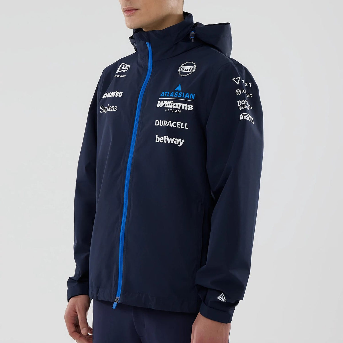 The model is wearing this Atlassian Williams F1 Team Rain Jacket in navy. 3