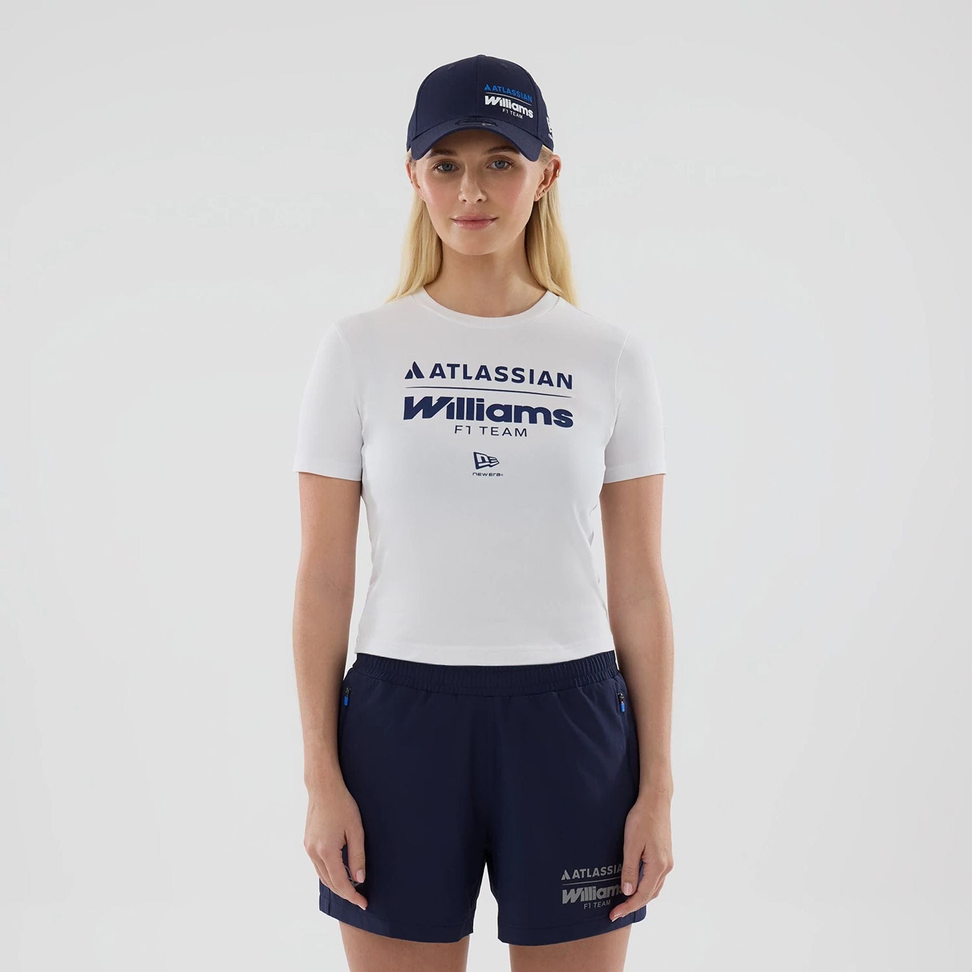 The model is wearing this Womens Atlassian Williams F1 Team T-Shirt in white. 1