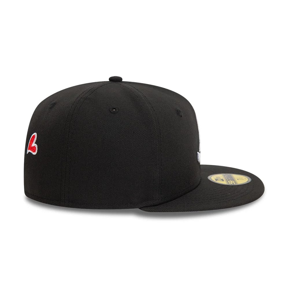 Pictured is this MLB Heart Icon Atlanta Braves 59FIFTY Fitted cap in black. 7