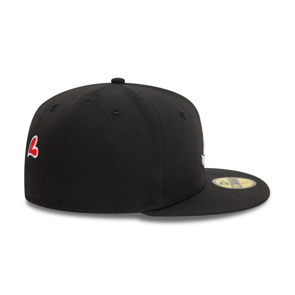Pictured is this MLB Heart Icon Atlanta Braves 59FIFTY Fitted cap in black. 7