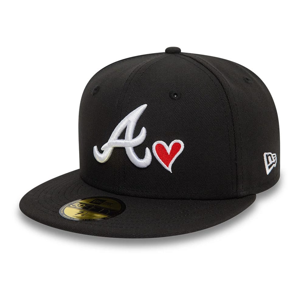 Pictured is this MLB Heart Icon Atlanta Braves 59FIFTY Fitted cap in black. 1
