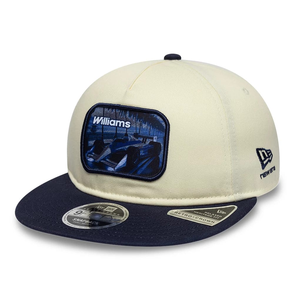 Pictured is this New Wave Atlassian Williams F1 Team Retro Crown 9FIFTY cap in Cream. 1
