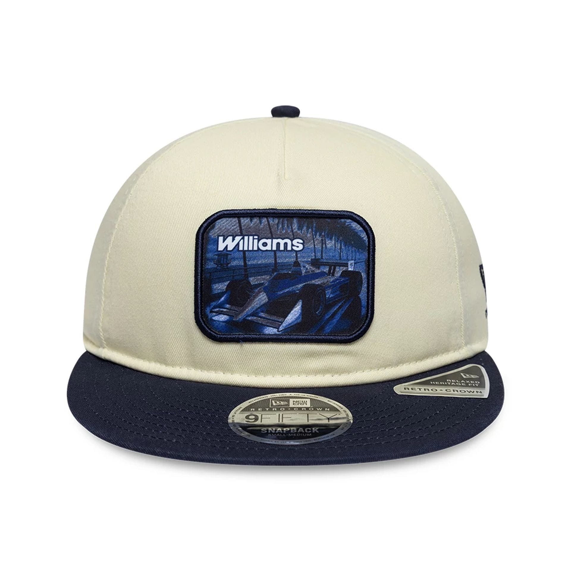 Pictured is this New Wave Atlassian Williams F1 Team Retro Crown 9FIFTY cap in Cream. 2