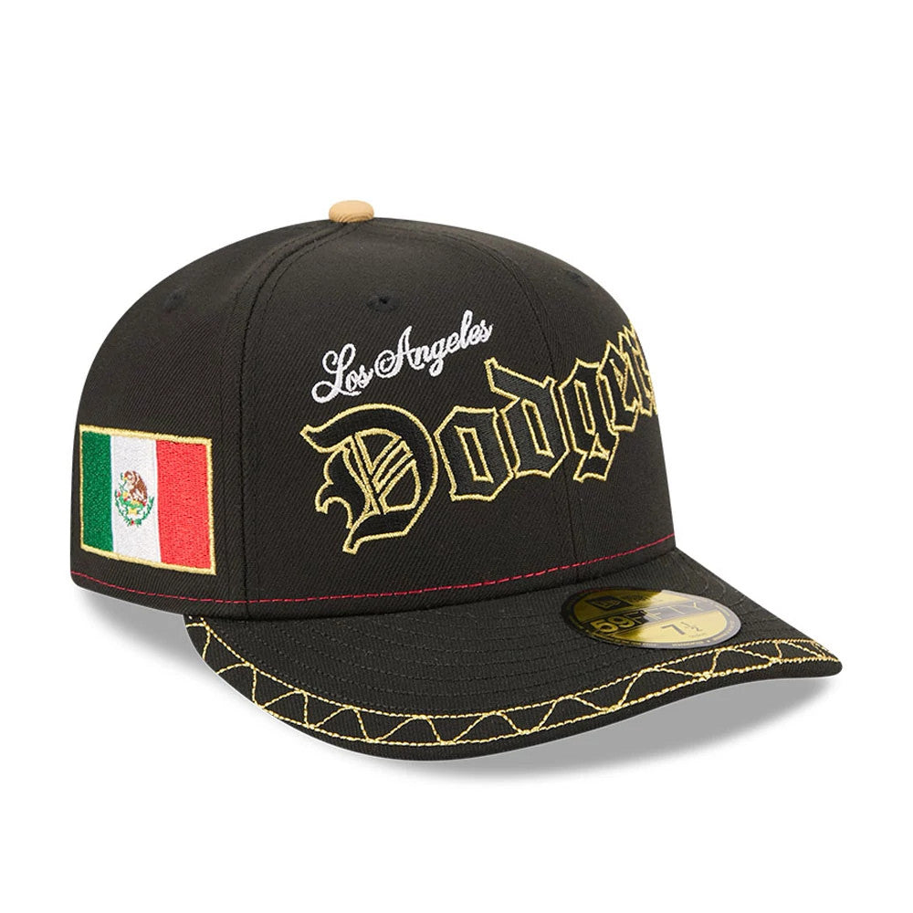 Pictured is this MLB Cinco De Mayo LA Dodgers 59FIFTY Fitted cap in black. 1