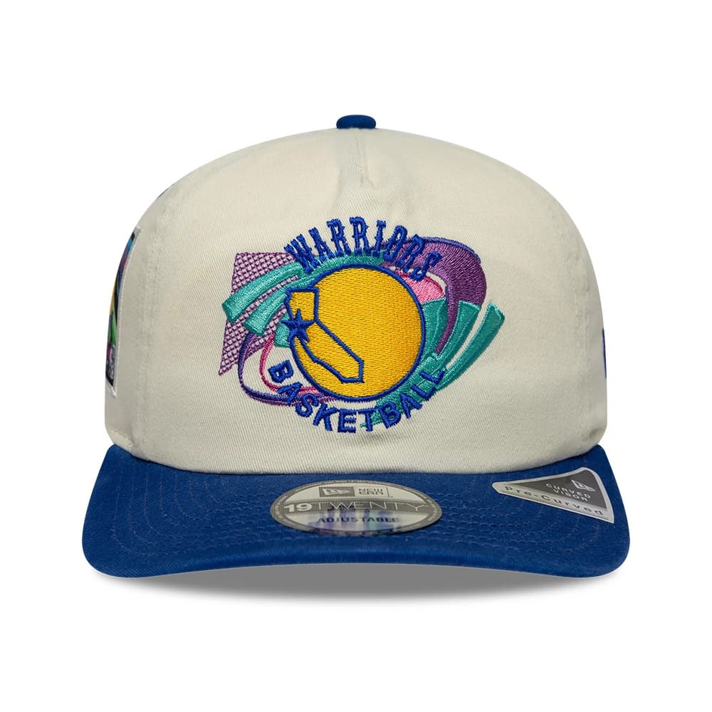 Pictured is this NBA Hardwood Classic Golden State Warriors 19TWENTY Adjustable cap in cream & blue. 3