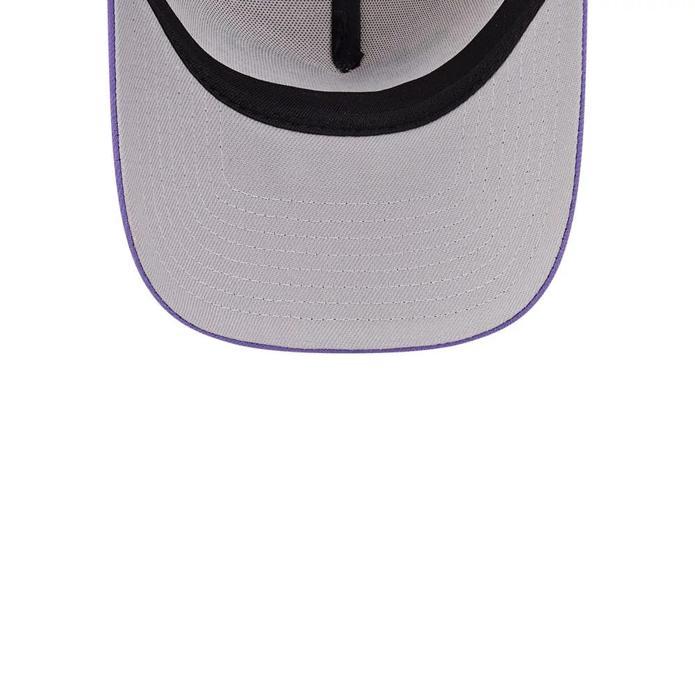 Pictured is this NBA Hardwood Classic LA Lakers 9FORTY A-Frame Adjustable cap in light beige & purple. 2