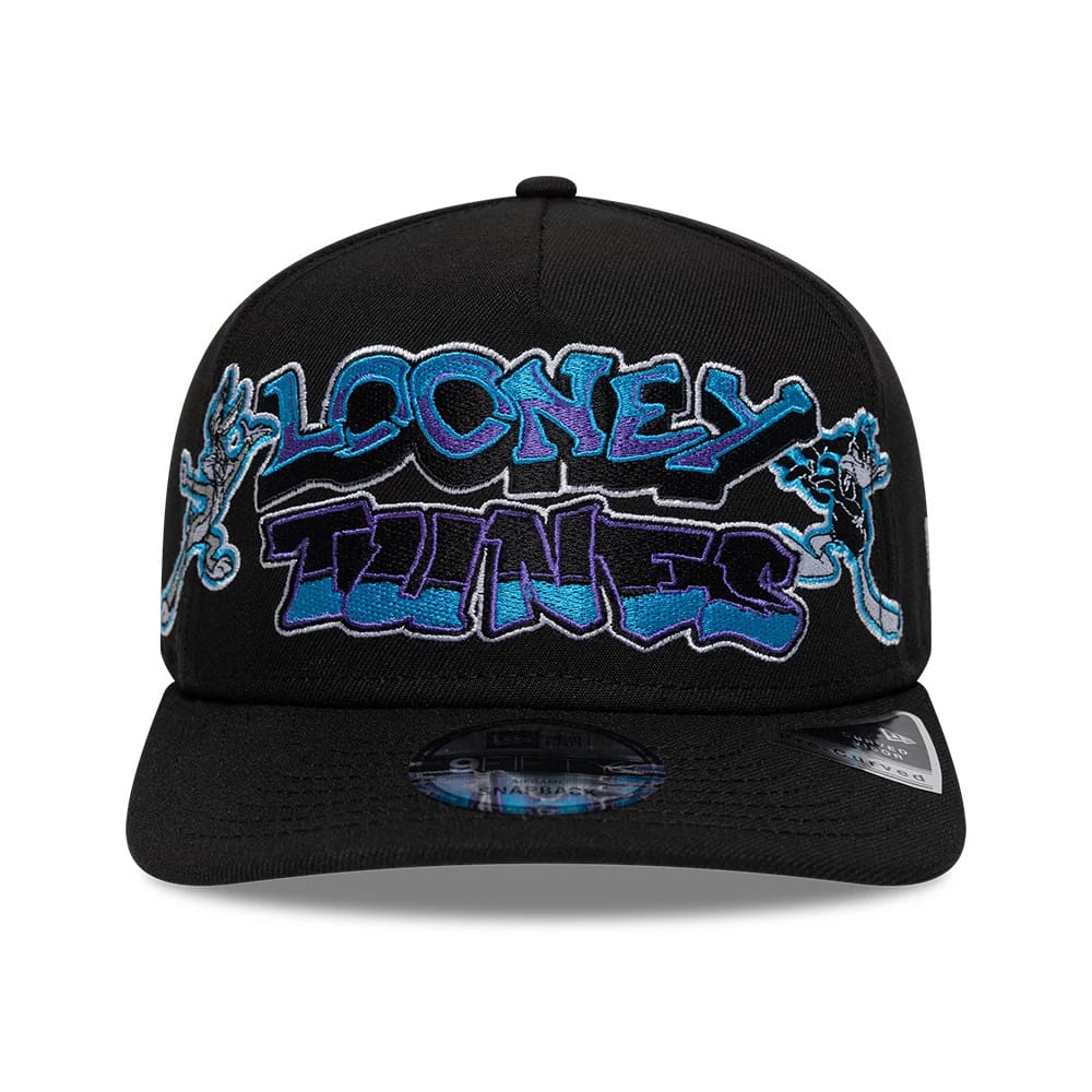 Pictured is this Looney Tunes Bugs & Daffy 9FIFTY A-Frame Snapback Adjustable cap in black. 3