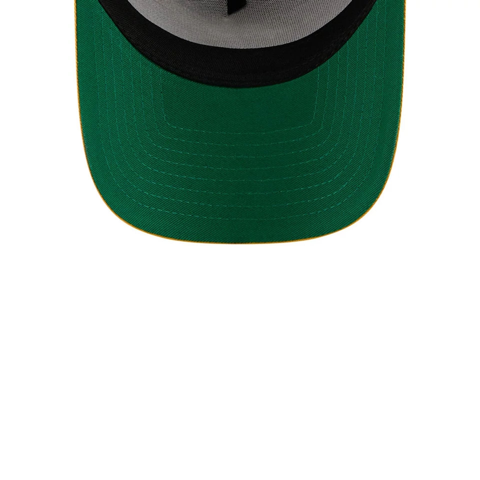 Pictured is this MLB X Anchorman Whammy San Diego Padres 9FORTY A-Frame Trucker Adjustable cap in dark brown. 2