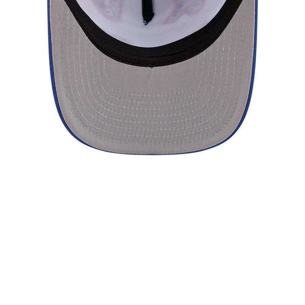 Pictured is this MLB X Coming To America New York Mets 9FIFTY A-Frame Snapback Adjustable cap in blue. 2