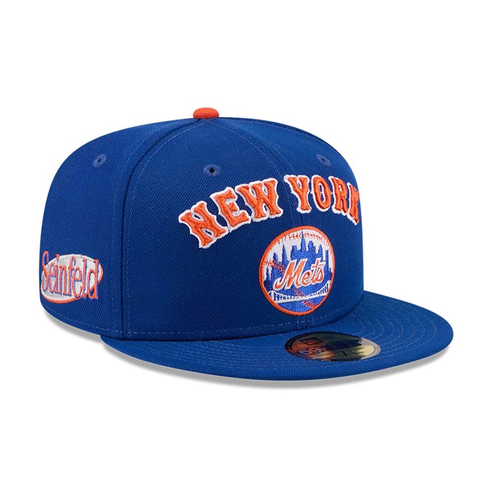 Pictured is this MLB X Seinfeld Cooperstown New York Mets 59FIFTY Fitted cap in Blue. 1