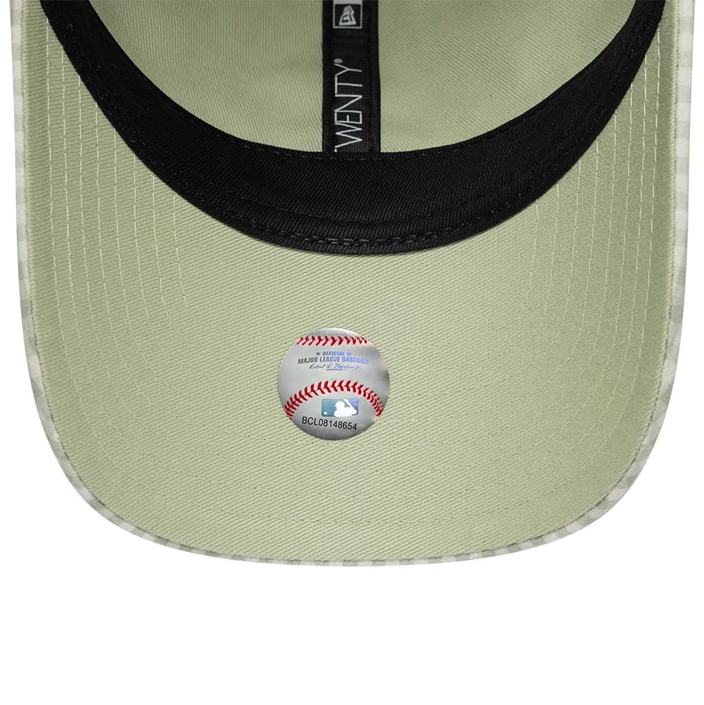 Pictured is this MLB Gingham Bowback Atlanta Braves 9TWENTY Adjustable cap in pastel green. 7