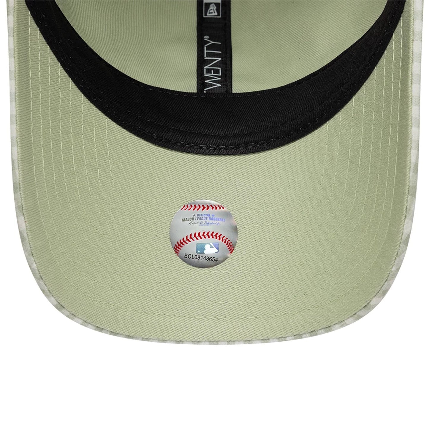 Pictured is this MLB Gingham Bowback Atlanta Braves 9TWENTY Adjustable cap in pastel green. 7