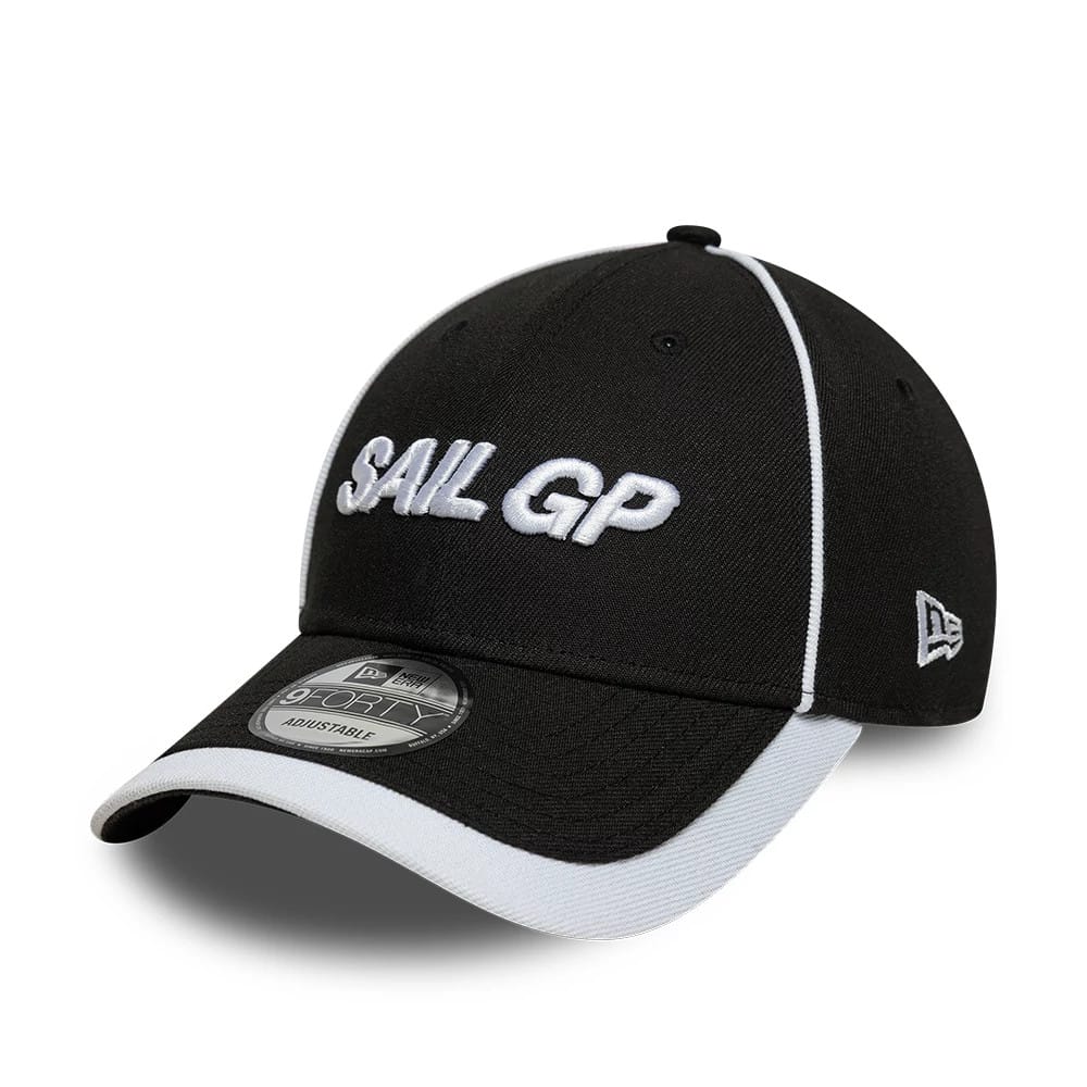 Pictured is this Repreve® Sail GP Piping 9FORTY cap in black. 1