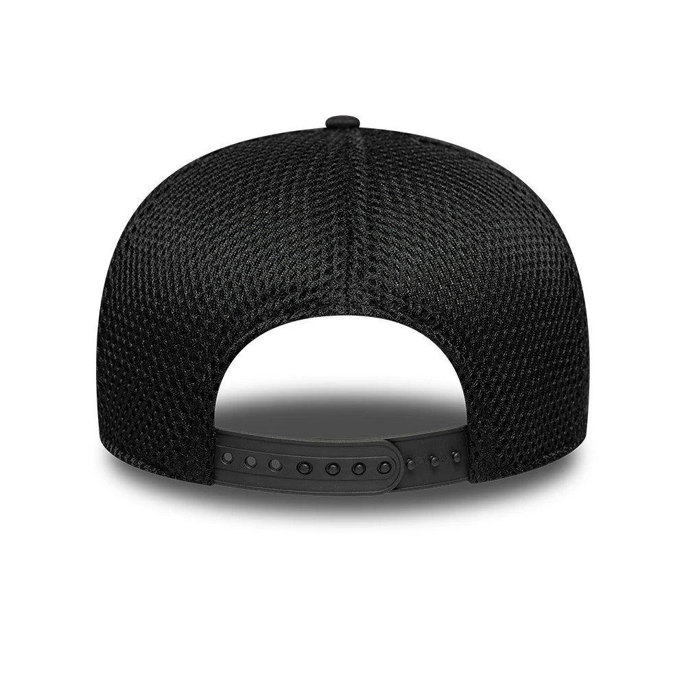 Sail GP Catamaran Black New Era 9SEVENTY Stretch Snap Adjustable Cap, rear view showing a structured black mesh crown and a matching adjustable snap closure with multiple fastening positions across the back for versatile sizing.