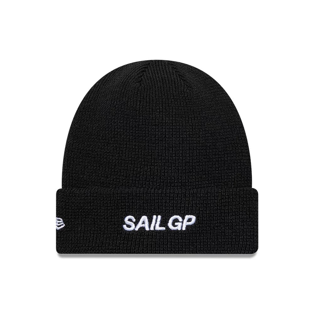 Pictured is this Waffle Sail GP Cuff Knit Beanie cap in black. 2
