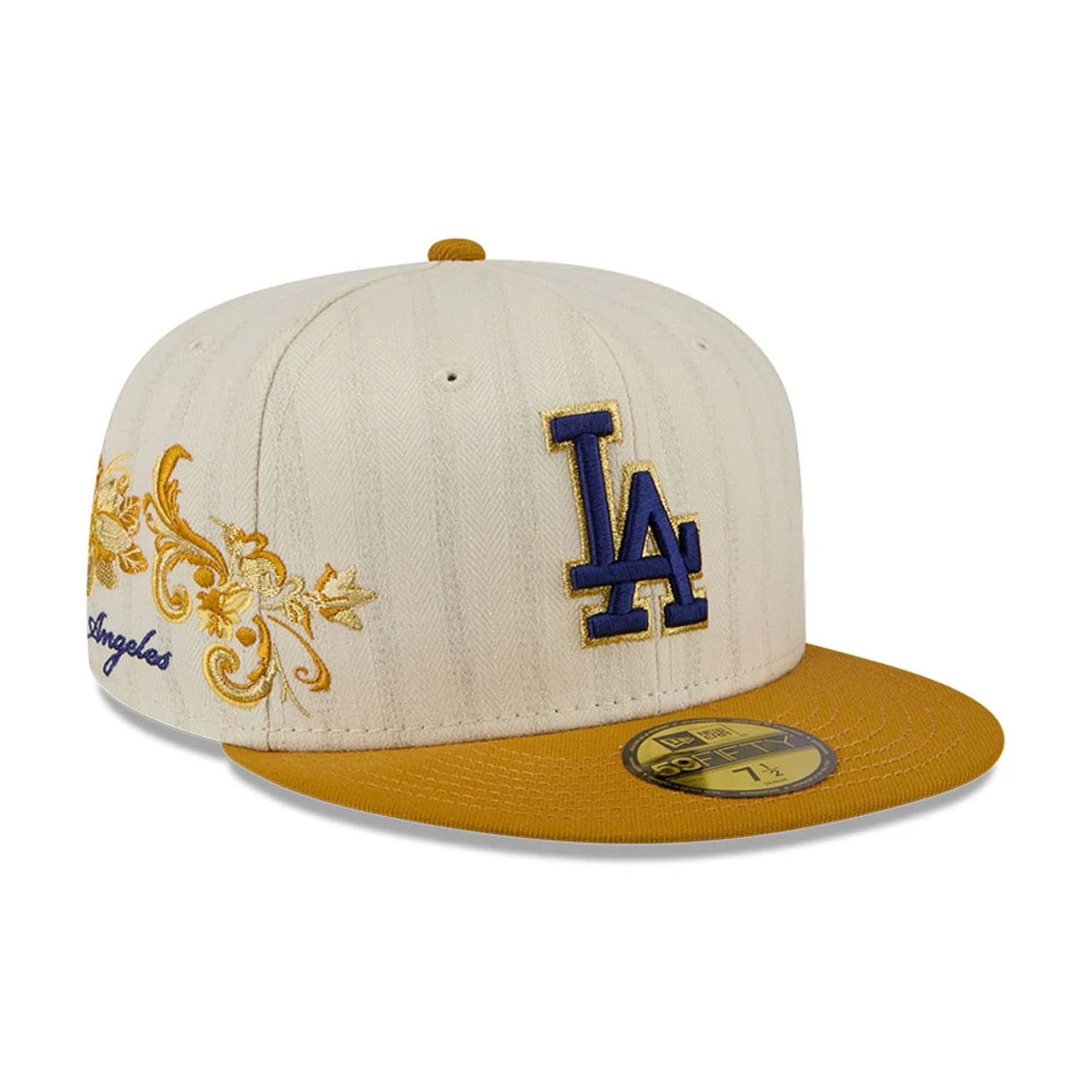 Pictured is this MLB 59FIFTY Day LA Dodgers 59FIFTY Fitted cap in white. 1