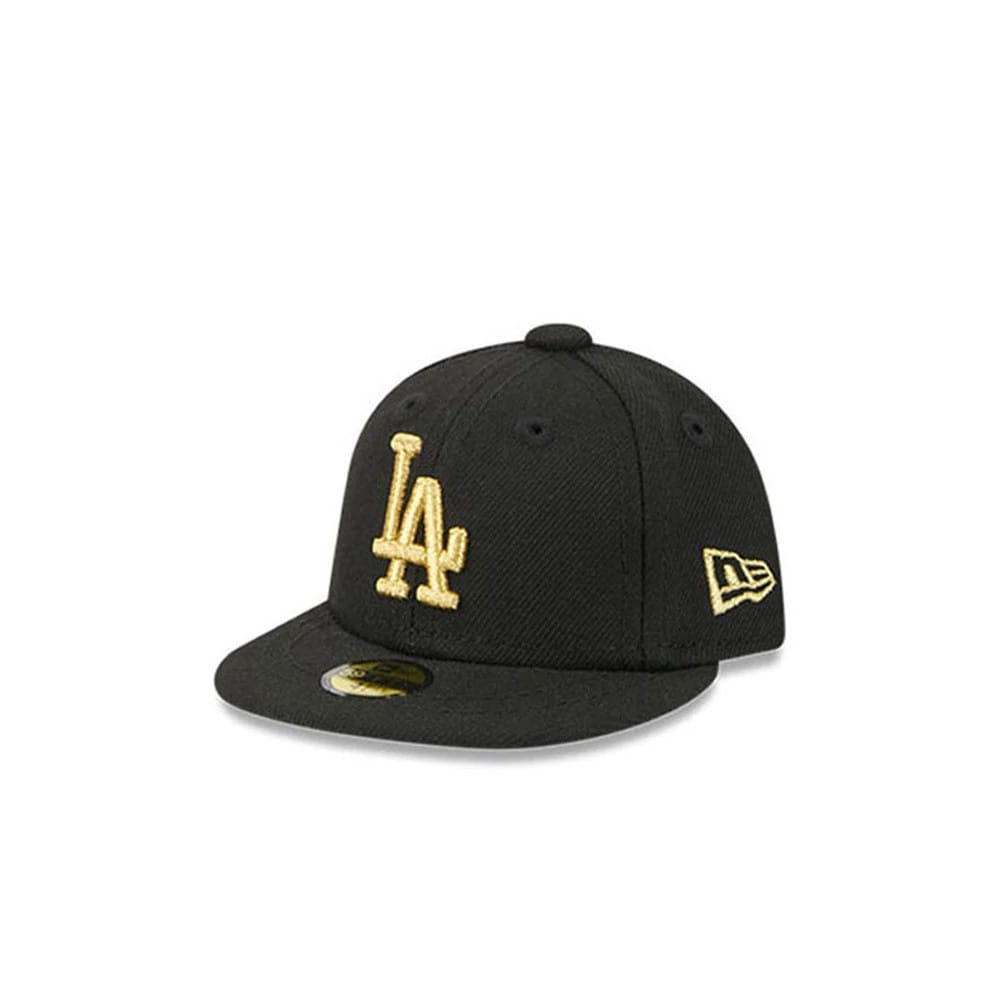 Pictured is this MLB 59FIFTY Day LA Dodgers Mini 59FIFTY Fitted cap in black. 1