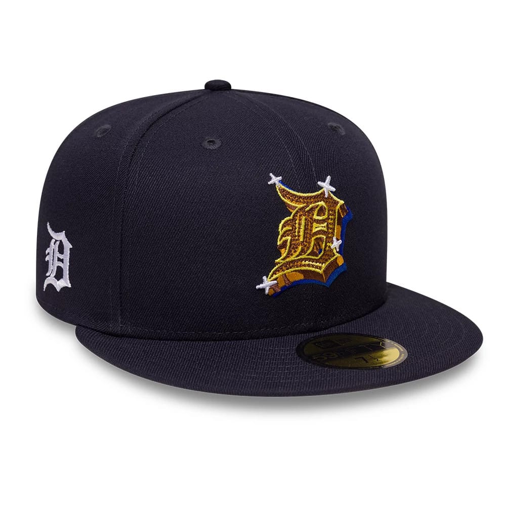 Pictured is this MLB Emblem Detroit Tigers 59FIFTY Fitted cap in navy. 1