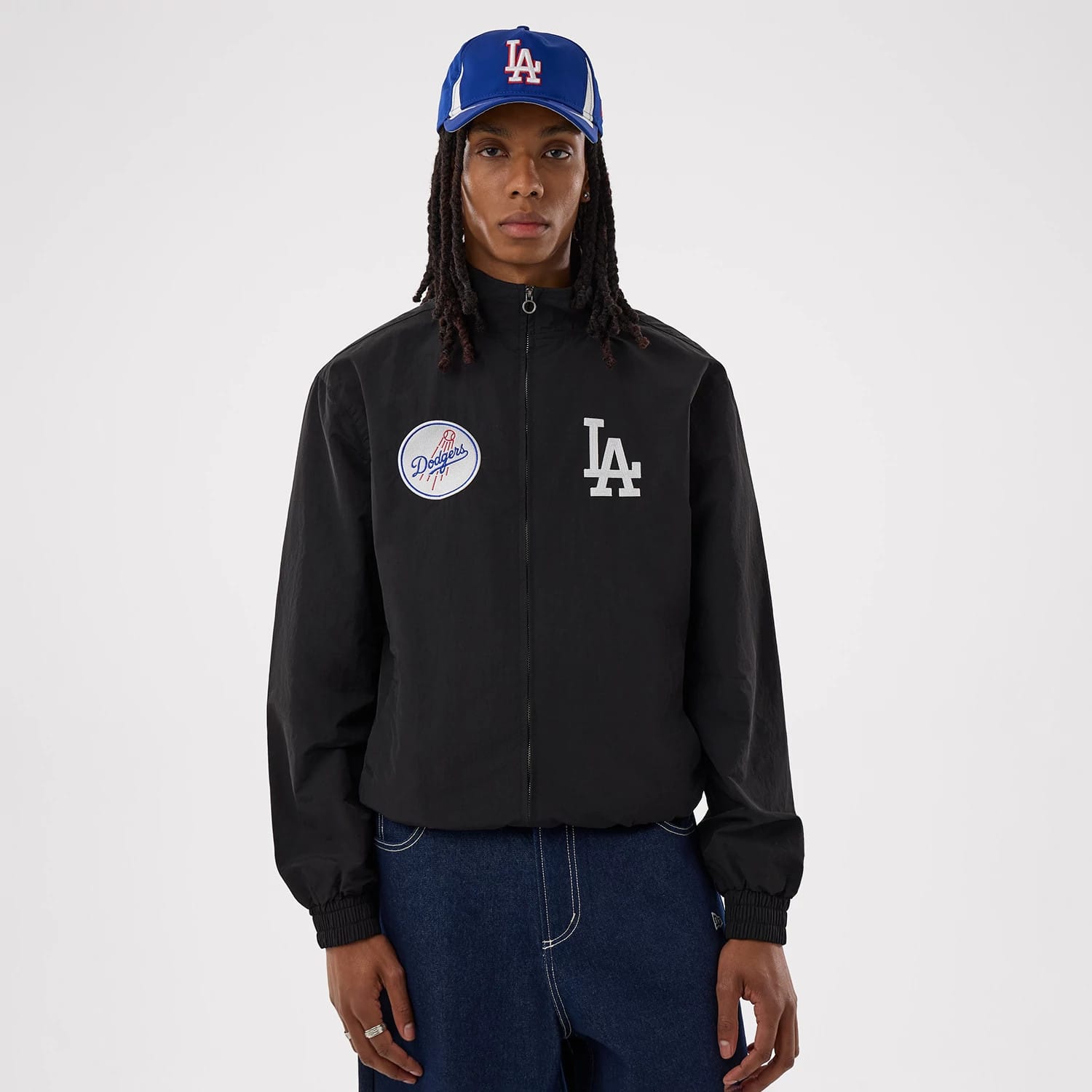 The model is wearing this MLB LA Dodgers Sports Jacket in black. 1