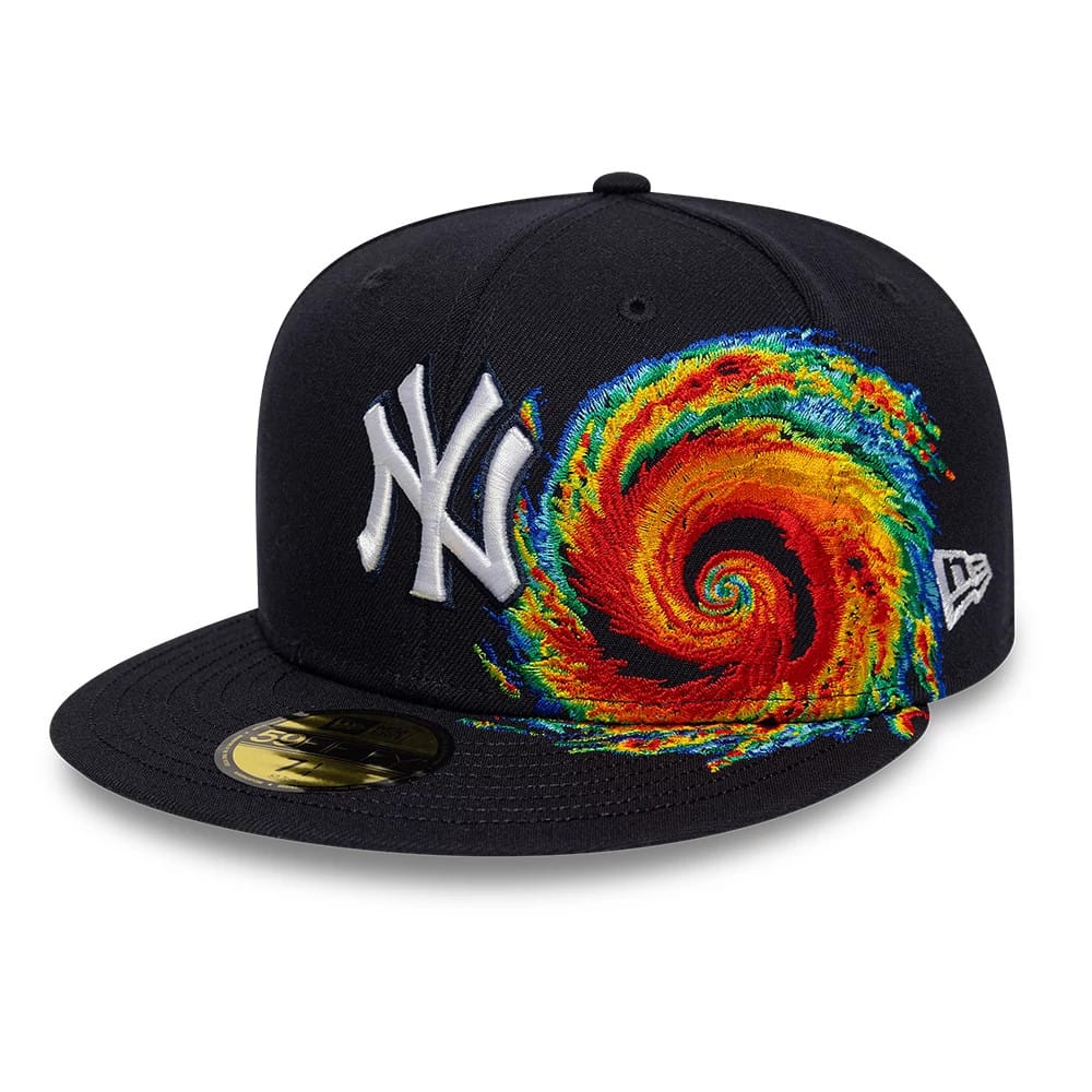 Pictured is this MLB Storm Pattern New York Yankees 59FIFTY Fitted cap in navy. 1