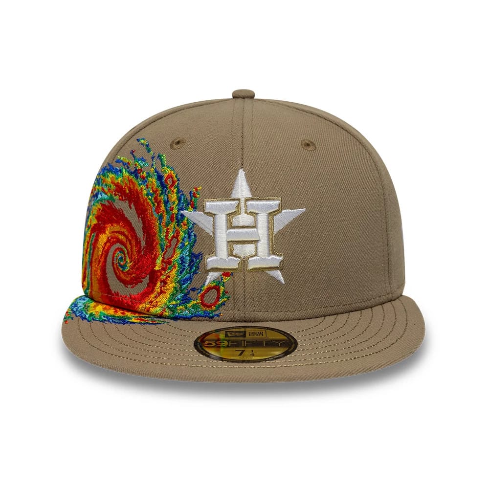 Pictured is this MLB Storm Pattern Houston Astros 59FIFTY Fitted cap in Beige. 2