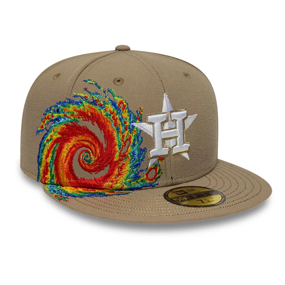 Pictured is this MLB Storm Pattern Houston Astros 59FIFTY Fitted cap in Beige. 1