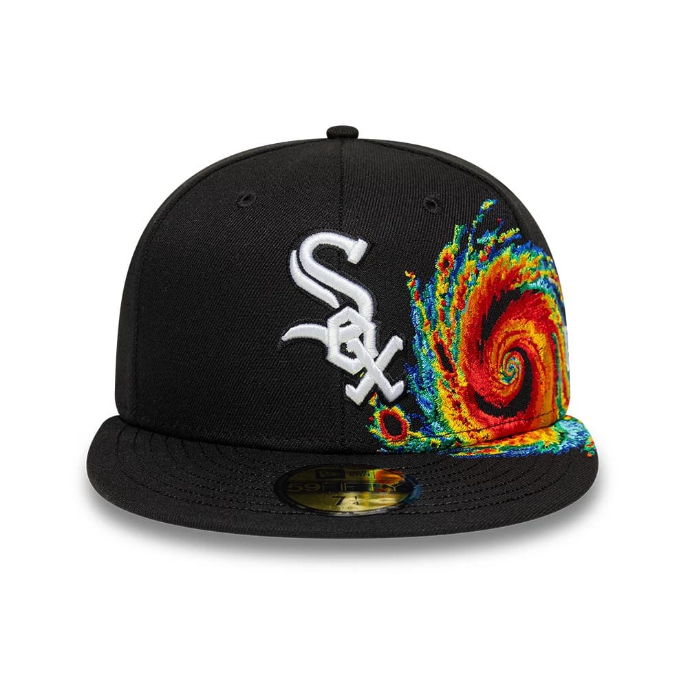 Pictured is this MLB Storm Pattern Chicago White Sox 59FIFTY Fitted cap in black. 2