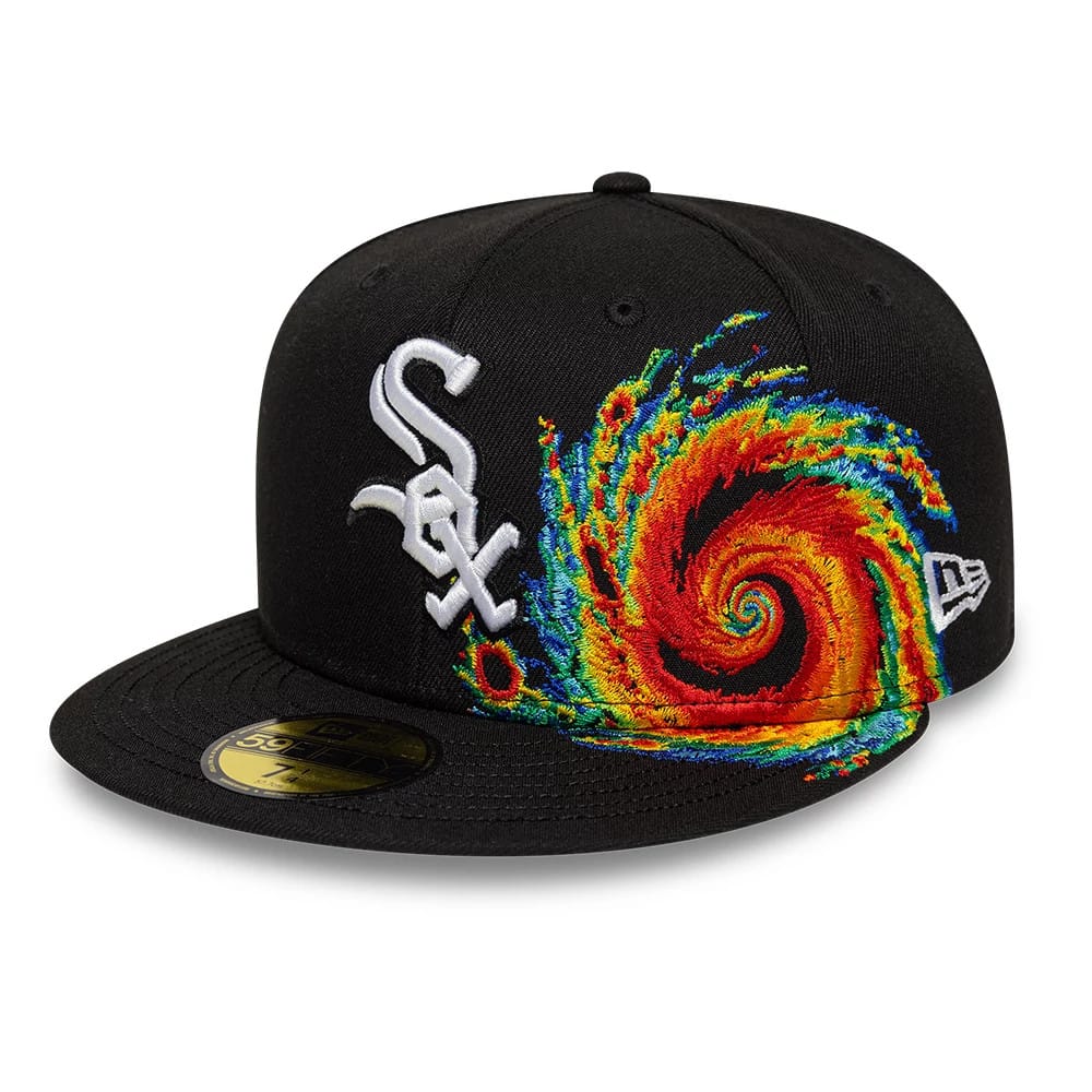 Pictured is this MLB Storm Pattern Chicago White Sox 59FIFTY Fitted cap in black. 1