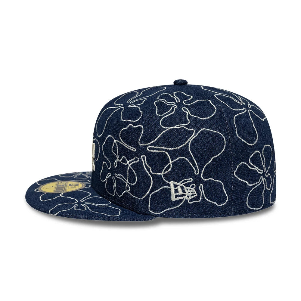 Pictured is this MLB Floral Denim LA Dodgers 59FIFTY Fitted cap in blue. 4