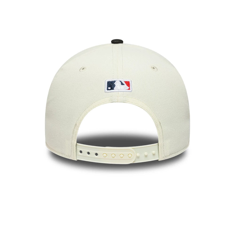 Pictured is this MLB Mexico City Series 2026 MLB Dueling League Logos 9FORTY A-Frame Adjustable cap in white. 7