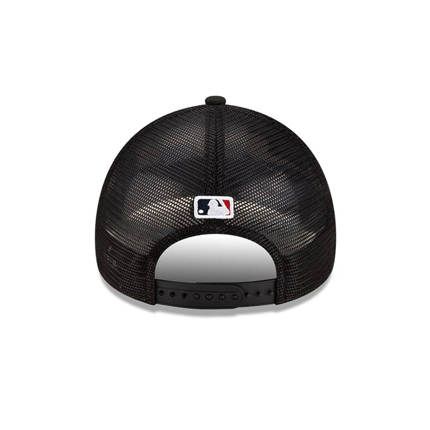 Pictured is this MLB Mexico City Series 2026 MLB Dueling League Logos 9FORTY A-Frame Adjustable cap in black. 7