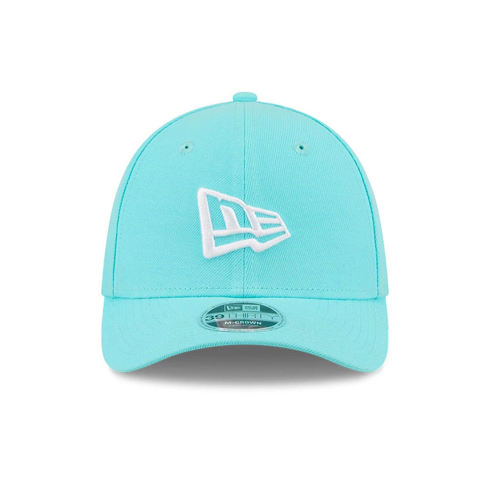 New Era Flag Pastel Blue New Era 39THIRTY M-Crown Stretch Fit Cap, front view showing the white raised embroidered New Era flag logo on the structured pastel blue front panel, with matching pastel blue pre-curved visor and 39THIRTY size sticker.