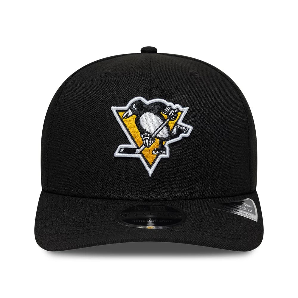 Pictured is this NHL Team Pittsburgh Penguins 9SEVENTY Stretch Snap cap in black. 3