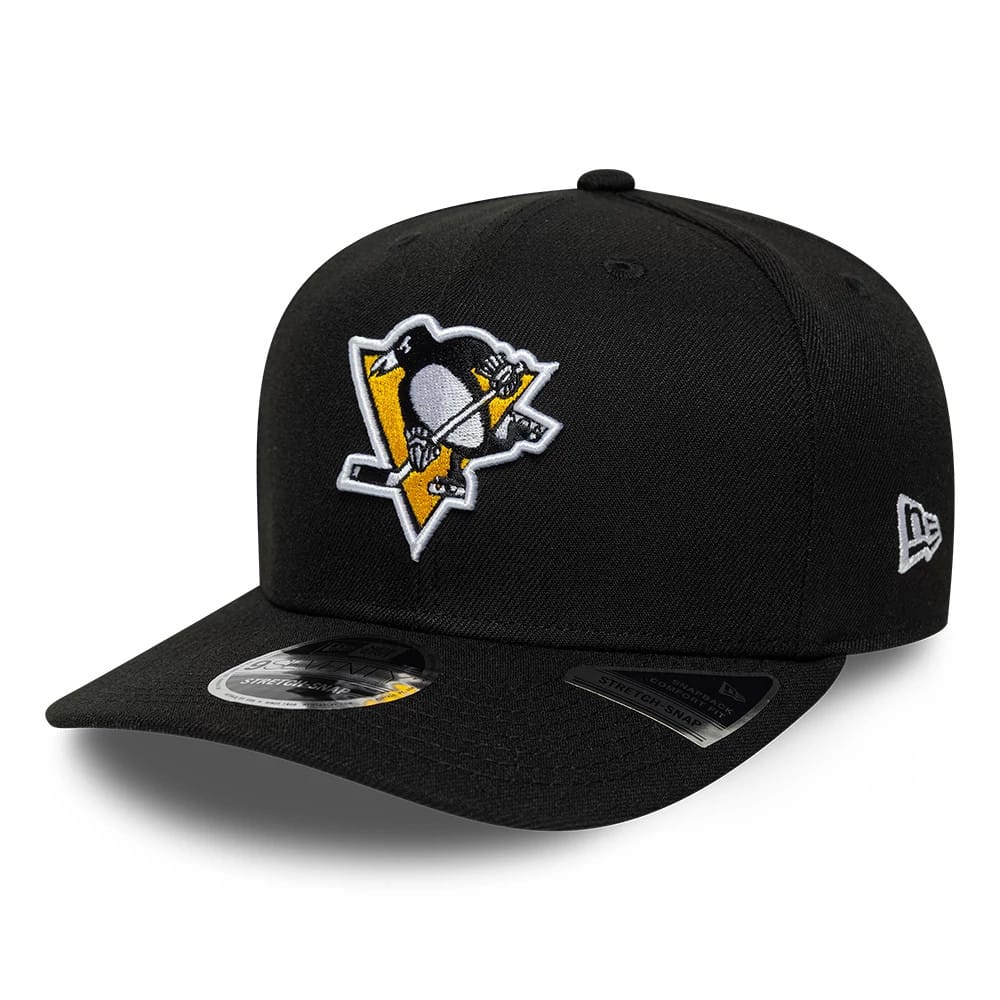 Pictured is this NHL Team Pittsburgh Penguins 9SEVENTY Stretch Snap cap in black. 1