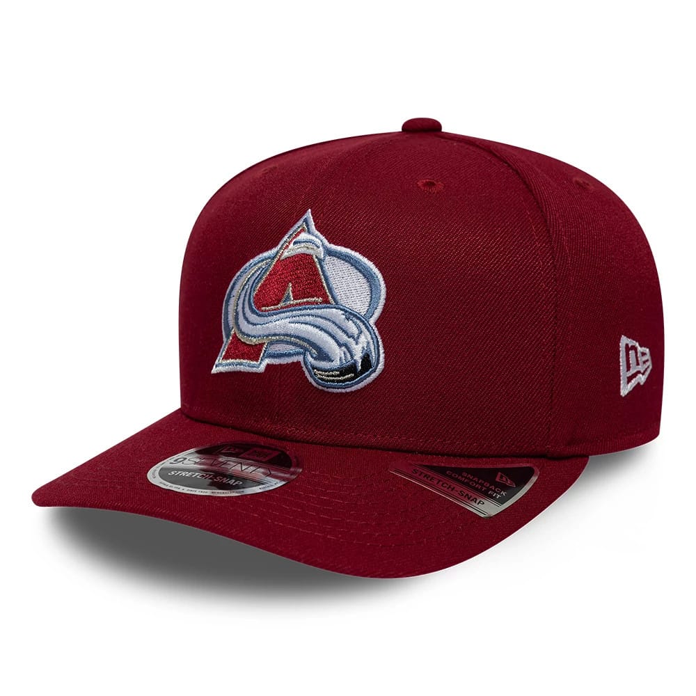 Pictured is this NHL Team Colorado Avalanche 9SEVENTY Stretch Snap cap in dark red. 1