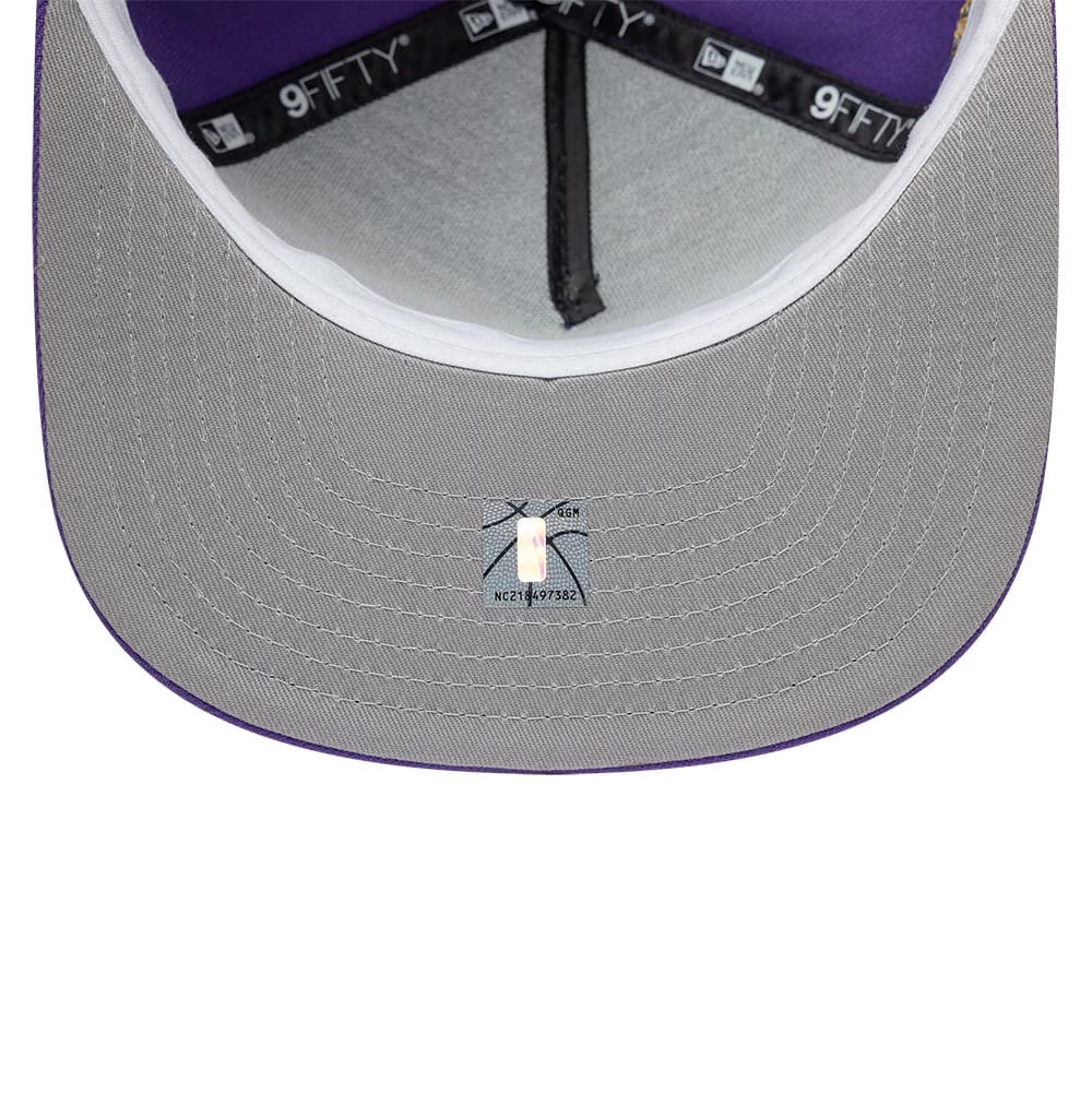 Pictured is this NBA Hardwood Classic LA Lakers 9FIFTY A-Frame Snapback cap in purple. 2