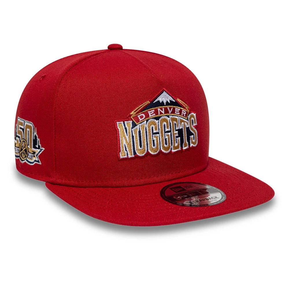 Pictured is this NBA Hardwood Classic Denver Nuggets 9FIFTY A-Frame Snapback cap in dark red. 1